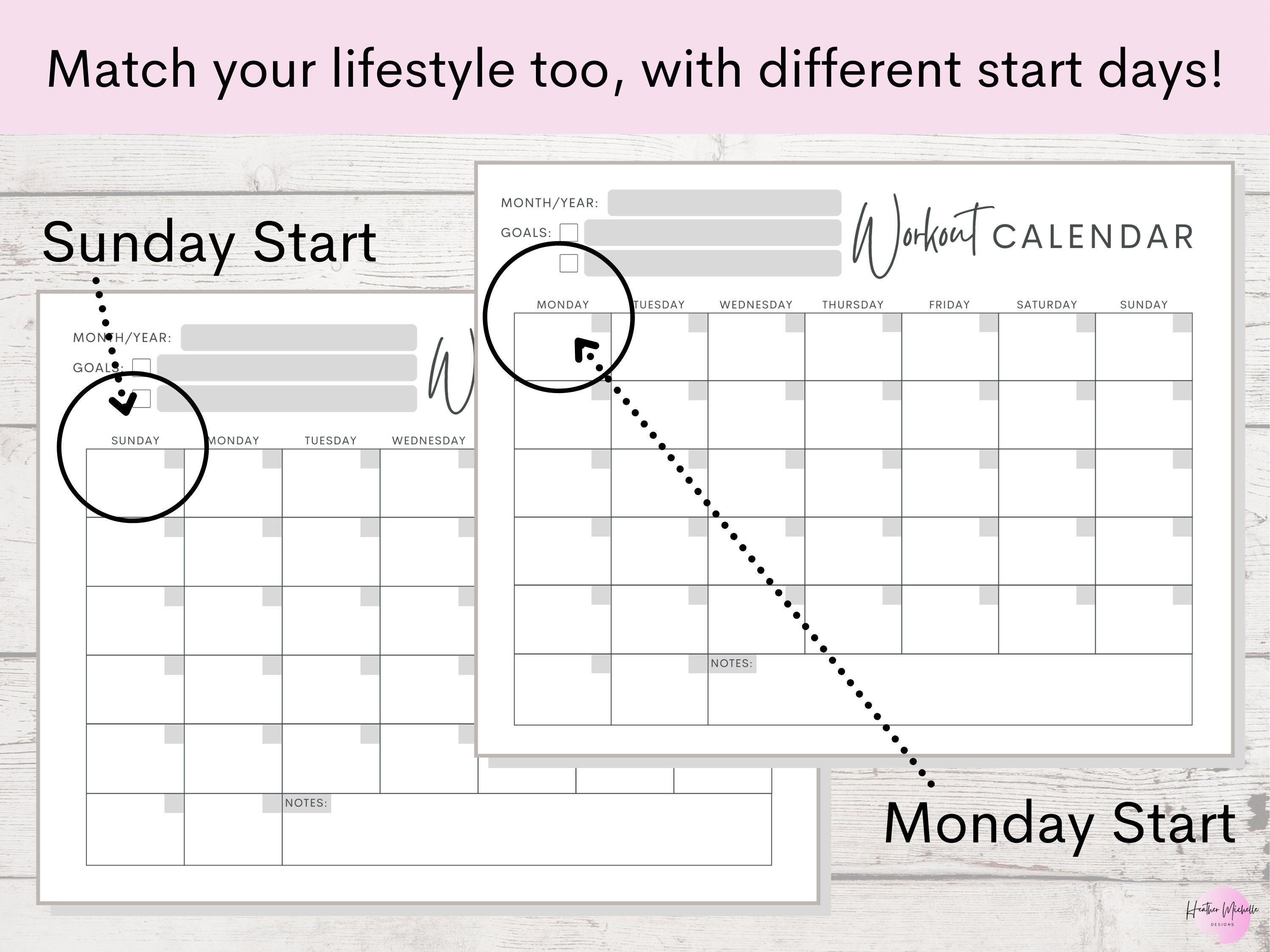 Monthly Workout Calendar | Fitness Planner | Pink, Blue, and Gray ...