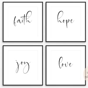 Faith, Hope, Joy, Love | Set of 4 Wall Art | Christian Wall Art Printable | Minimalist Decor | Living Room Art | INSTANT DOWNLOAD