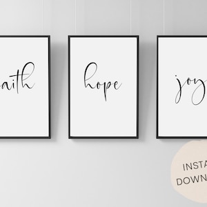 Faith, Hope, Joy | Set of 3 Wall Art | Christian Wall Art Printable | Living Room Art | Minimalist Decor | Friend Gift | INSTANT DOWNLOAD
