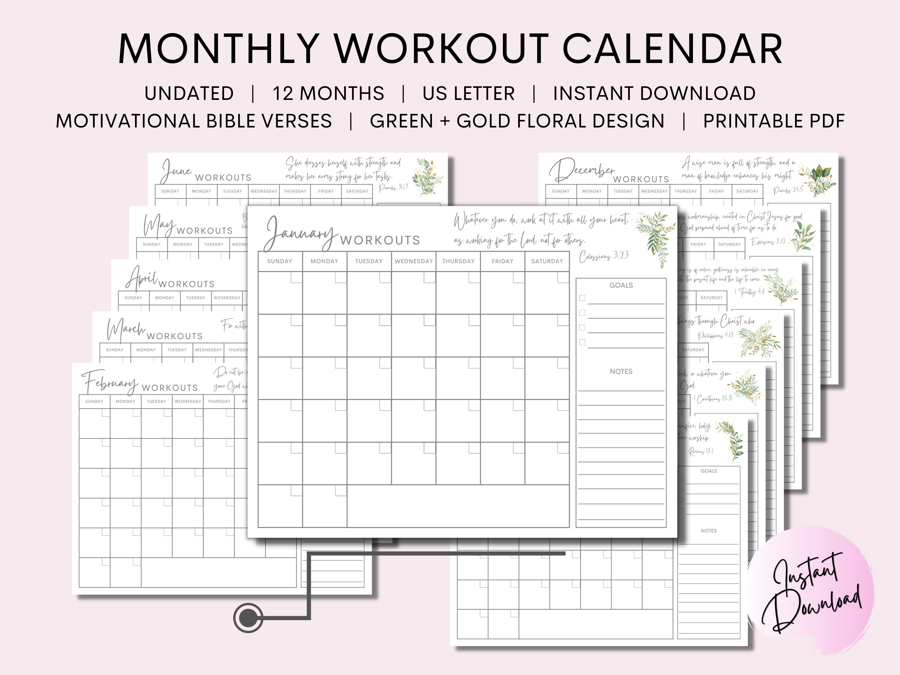 Monthly Workout Planner Christian Fitness Tracker Perpetual Calendar Faith  Planner Printable PDF INSTANT DOWNLOAD - Etsy