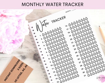 Monthly Hydration Water Tracker | Printable PDF | Available in US Letter, A4, and A5 | Instant Download