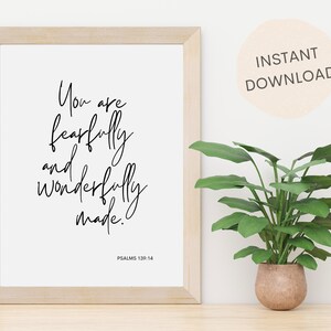 You are Fearfully Wonderfully Made | Psalm 139:14 | Bible Verse Wall Art Printable | Christian Decor | Girl Boss Wall Art | INSTANT DOWNLOAD