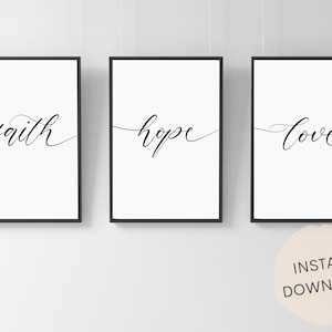 Faith Hope Love Sign | Set of 3 | Faith Wall Art | Christian Printable | Inspirational Wall Art Decor| 1 Corinthians 13:13| INSTANT DOWNLOAD