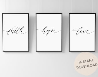 Faith Hope Love Sign | Set of 3 | Faith Wall Art | Christian Printable | Inspirational Wall Art Decor| 1 Corinthians 13:13| INSTANT DOWNLOAD