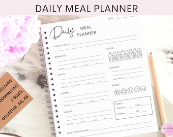 Daily Meal Planner | Food Diary Printable | Fitness Journal | Daily Food Log | US Letter, A4, and A5 | INSTANT Download