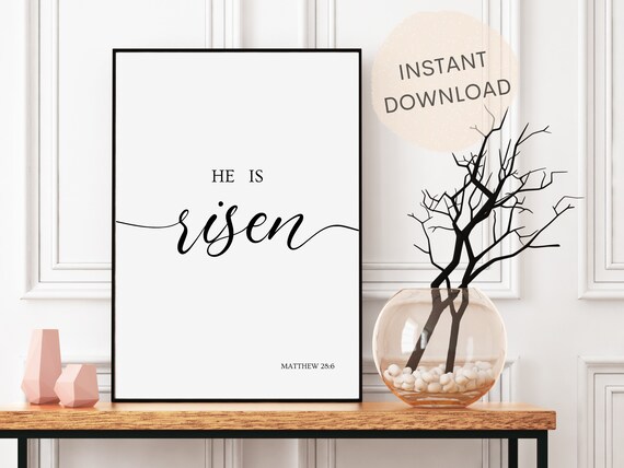 He is Risen Sign | Easter Decor | Bible Verse Wall Art Printable | Christian Wall Art | Matthew 28:6 | INSTANT DOWNLOAD