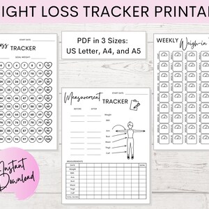Gewichtsverlust Tracker Printable | Körpermessung | Wöchentliches Wiegen | Druckbare PDF | Erhältlich in A5, US Letter und A4 | SOFORT-Download