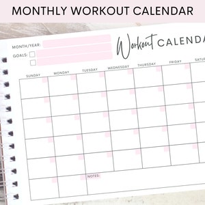Calendario di allenamento mensile / Pianificatore di fitness / Rosa, blu e grigio / PDF stampabile / Disponibile in formato US Letter / Download IMMEDIATO