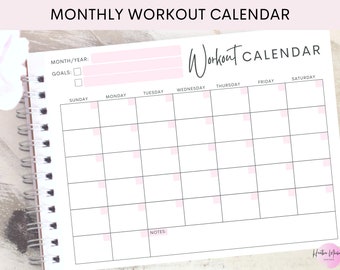 Monthly Workout Calendar | Fitness Planner | Pink, Blue, and Gray | Printable PDF | Available in US Letter | INSTANT Download