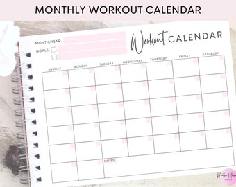 Calendario mensual de ejercicios / Planificador de ejercicios / Rosa, azul y gris / PDF imprimible / Disponible en tamaño carta de EE. UU. / Descarga instantánea