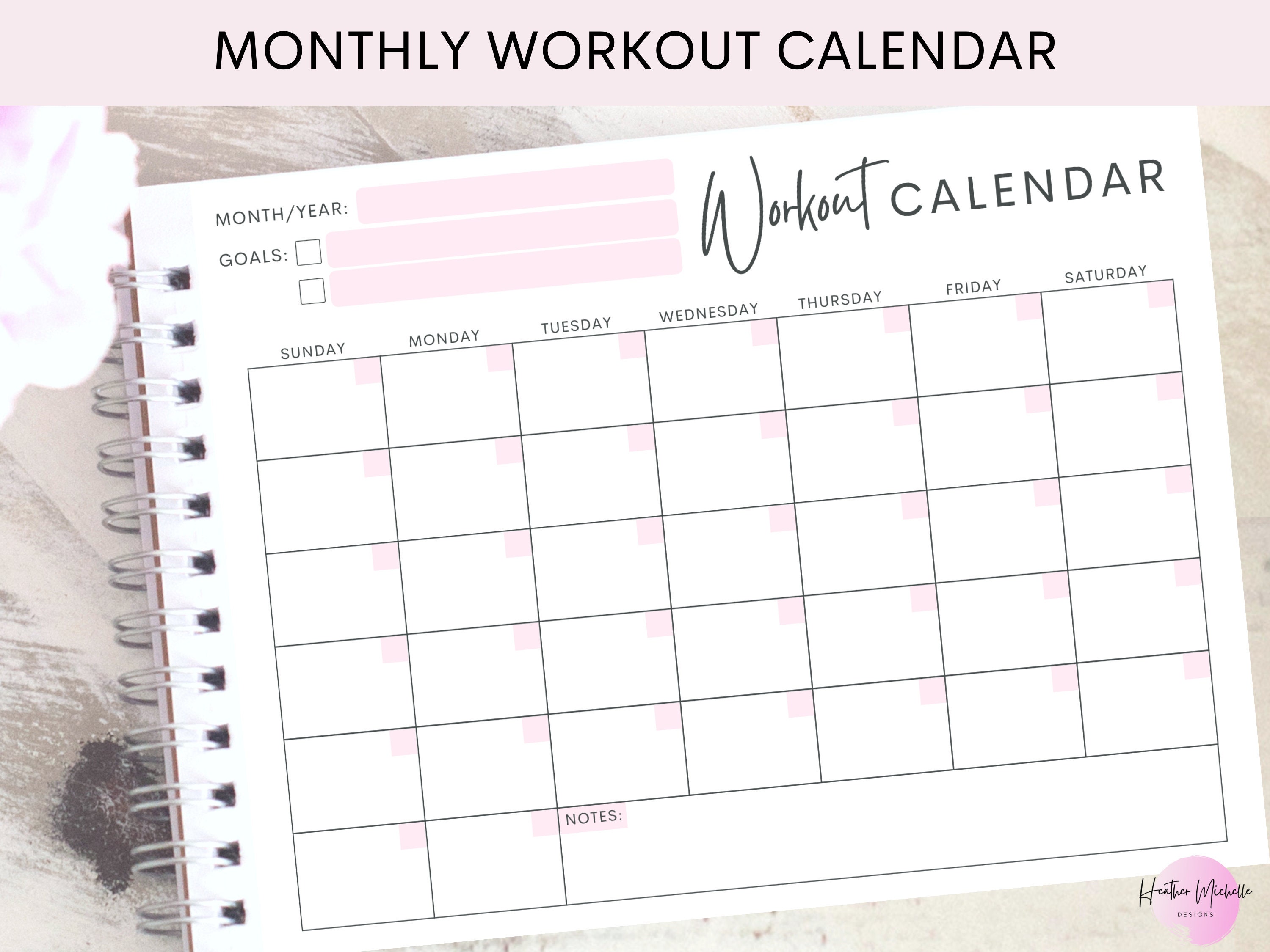 Monthly Workout Calendar Fitness Planner Pink, Blue, and Gray Printable PDF  Available in US Letter INSTANT Download - Etsy