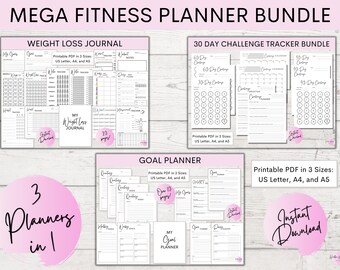 Weight Loss Journal Bundle | Habit Tracker | Goal Planner | Fitness Planner | 30 Day Challenge | Printable PDF | INSTANT DOWNLOAD