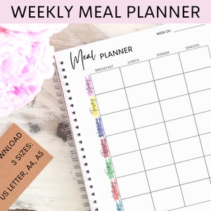 Weekly Meal Planner | Food Tracker | Macro Tracker | Grocery List Printable | Available in US Letter, A4, A5 | INSTANT DOWNLOAD