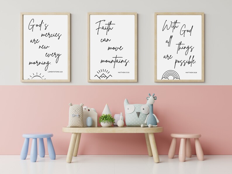 Christian Nursery Decor | Kids Bible Verse Wall Art | Set of 3 ...