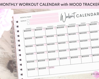 Monthly Workout Planner with Mood Tracker | Fitness Tracker | Printable PDF | Available in US Letter | Instant Download