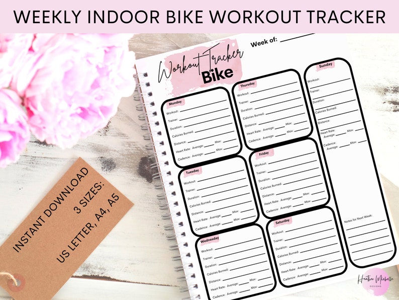 Weekly Bike Workout Tracker | Printable PDF in Pink | Available in US ...