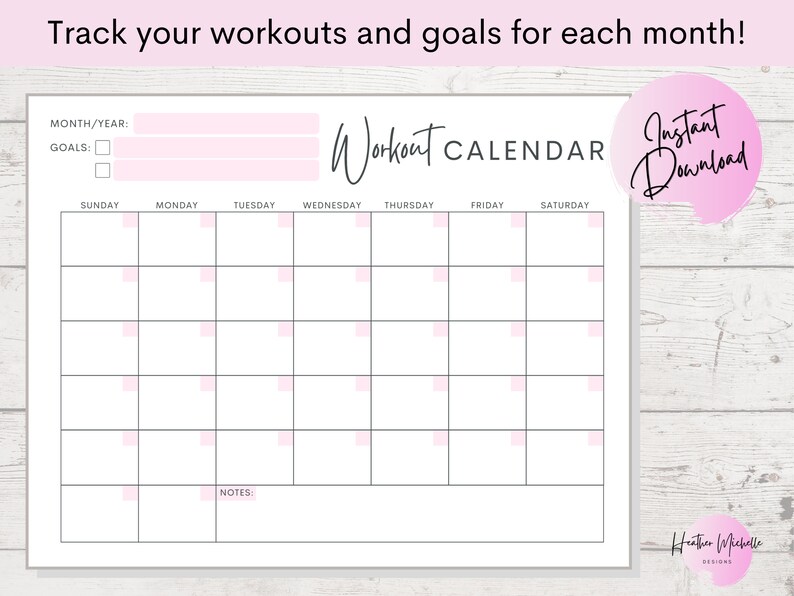 Monthly Workout Tracker Printable Monthly workout tracker printable