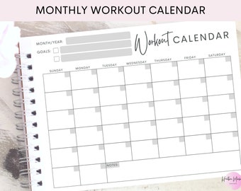 Monthly Workout Calendar | Fitness Planner | Gray, Pink, and Blue |Printable PDF | Available in US Letter | INSTANT Download