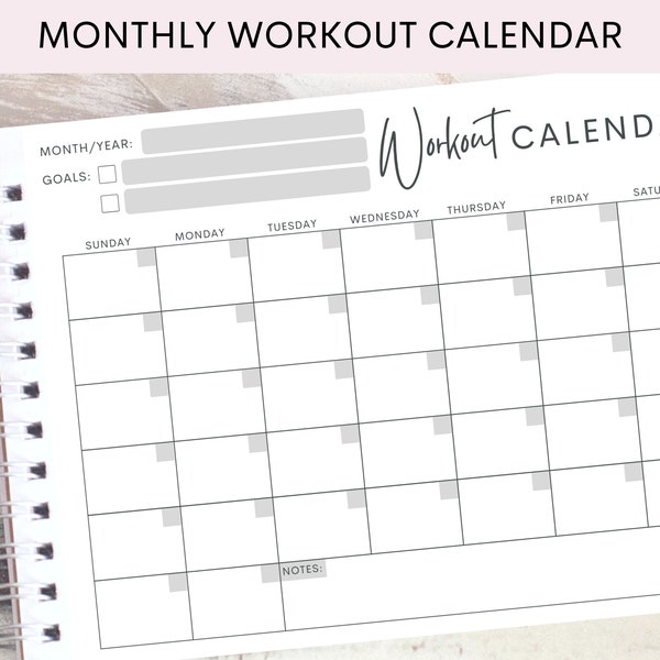 Monthly Workout Calendar | Fitness Planner | Gray, Pink, and Blue |Printable PDF | Available in US Letter | INSTANT Download