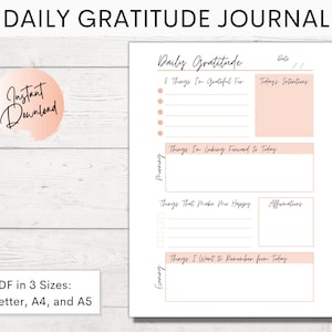 Daily Gratitude Journal | Self Care Planner | Mindfulness Journal | Printable PDF | US Letter, A4, A5 | INSTANT Download