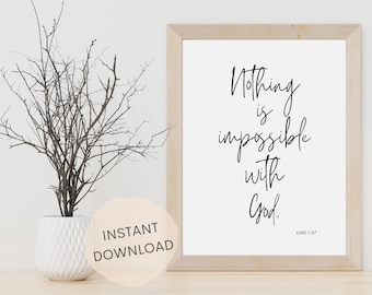 Nada es imposible para Dios / Arte mural con versículos bíblicos imprimibles / Arte mural cristiano / Lucas 1:37 / DESCARGA INSTANTÁNEA