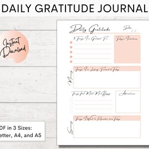 Daily Gratitude Journal | Mindfulness Journal | Self Care Planner | Printable PDF | US Letter, A4, A5 | INSTANT Download