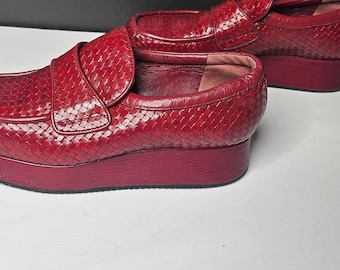 Stephane Kelian woven vintage platform shoes loafers red size 39 90s