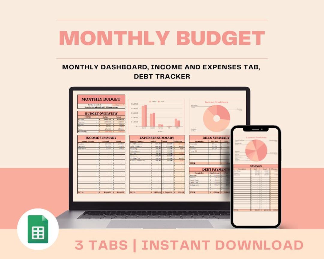 Monthly Budget Planner Google Sheets | Budget Tracker Spreadsheet ...