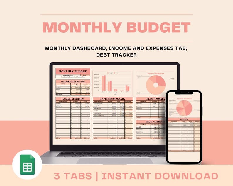 Monthly Budget Planner Google Sheets | Budget Tracker Spreadsheet ...