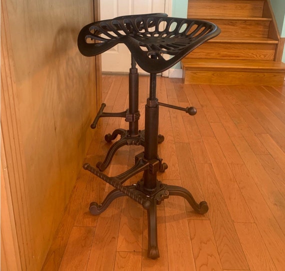 Rustic Industrial Farmhouse Tractor Seat Adjustable Bar Stool Etsy