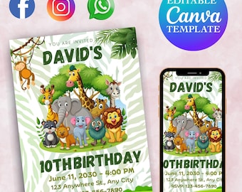 Birthday invite, kid birthday invite, Bright Birthday Invitation, Cheerful Birthday Party Invite, Digital Download, Editable Canva Template