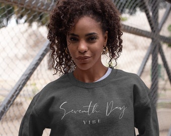Seventh Day Vibe Sweatshirt, Dark Heather Gray Sweatshirt, Trendy Christian Sweatshirt, Christian Women Sweatshirt