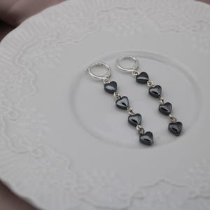Hematite Heart Dangle Earrings