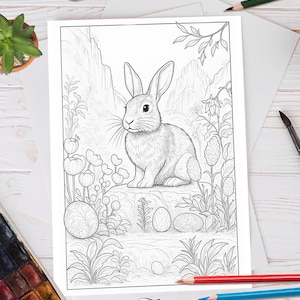 Easter Bunny Coloring Page – Hand-Drawn Spring Animal Art – A4 Printable Digital Download for Kids & Adults