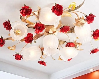 Hanging Chandeliers American plant Red rose ceiling Home Décor light