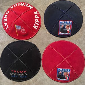 Trump Leather Kippah | MAGA Suede Yarmulke with Embroidered Logo | Make America great again | Made in Israel