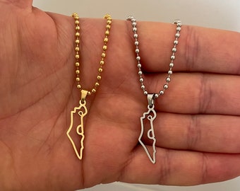 Collar con colgante del mapa de Israel en plata u oro - Hecho en acero inoxidable / Apoya a Israel / Hecho en Israel
