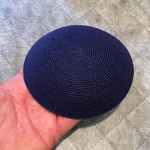 Handmade Navy Blue Crochet Kippah - High-Quality 100% Cotton - Made in Israel - Unique Handcrafted Yarmulke - Dark Blue - 12-21 cm Diameter