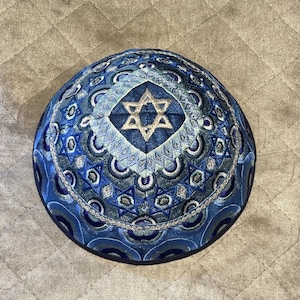 Authentic Israeli Design Star of David Embroidered Special Kippah Yarmulke