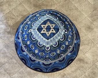 Authentic Israeli Design Star of David Embroidered Special Kippah Yarmulke