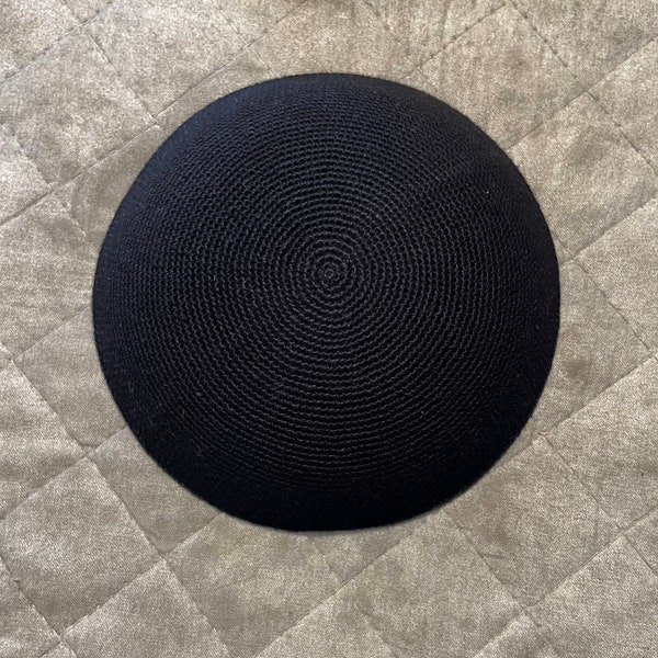 Handcrafted Black Crochet Kippa/Kippah - Knitted Yarmulke - 100% Cotton - Made in Israel - Available in Various Sizes: 12-21 cm Diameter