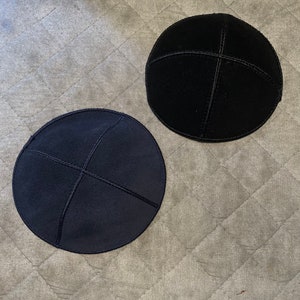 Stylish Suede Leather Kipa in Navy or Black - Available in 15 cm Diameter (standard size)