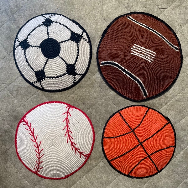 Kids Handmade Sport Kippot: Football kipa , Baseball kippa , Soccer kippah , Basketball kipot  - 100% Cotton Yarmulkes children from Israel