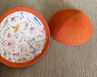 Kipá de linho personalizada com forro personalizado | Yarmulke com iniciais bordadas para casamento, Bar Mitzvá | Kipás personalizadas em atacado | fabricadas em Israel