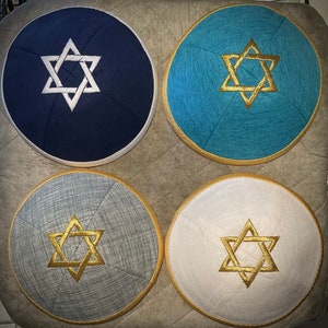 Star of david kippah - Premium Israeli Kipa with Exquisite Embroidered Stars of David