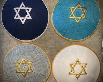 Star of david kippah - Premium Israeli Kipa with Exquisite Embroidered Stars of David