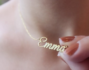 14K Solid Gold Name Necklace-Name Necklace Gold-Name Necklace-Dainty Name Necklace -Custom Gold Name-Christmas Gifts-Real Gold Name Necklace