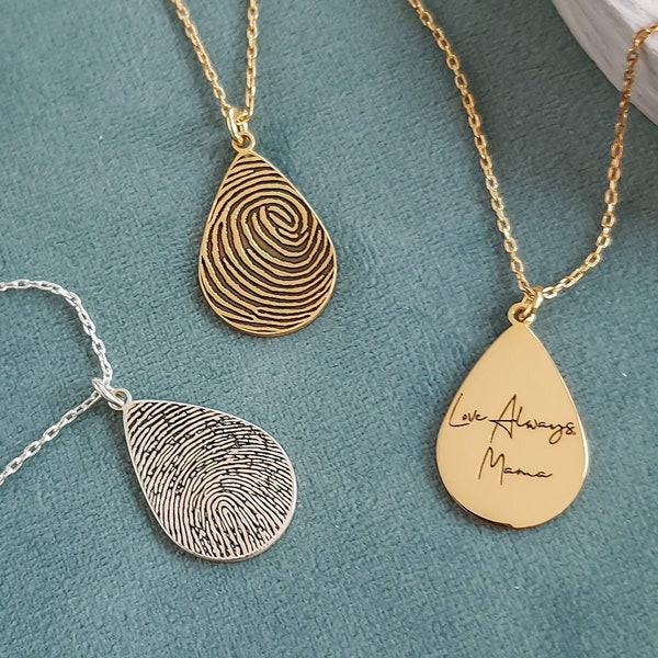 Custom Actual Fingerprint Necklace,Engraved Fingerprint Handwriting Jewelry,Personalized Necklace,Gift For Mom,Personalized Gift