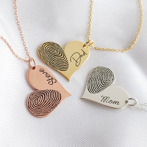 Custom Heart Fingerprint Necklace-Actual Fingerprint Necklace • Engraved Fingerprint-Handwriting Jewelry •Memorial Necklace-Heart Charm