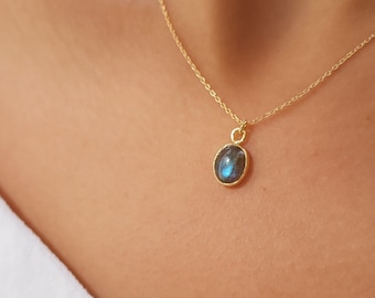 Perfect Size Labradorite Necklace  -Gold Labradorite Necklace-Birthstone Necklaces-February-March August Birthstone Necklace-